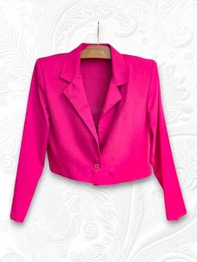 Vintage Hot Pink Cropped Blazer Bolero Jacket. 1980s Pop Princess- Single Button